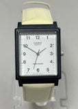 Casio Men's White Dial Beige Leather Band Analog Quartz Watch MQ26