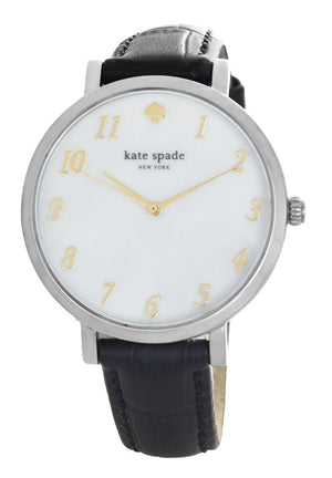 Kate Spade White Mother of Pearl Dial Black Leather Band Watch 0848