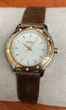 DKNY Ladies Two-Tone Rose Gold White Mop Dial Leather Band Watch NY- 8350