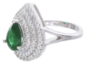 925 Sterling Silver Womens Pear Shape White & Emerald Cubic Zirconia Ring Size 5