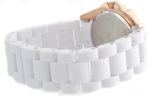 AK Anne Klein Women's 10-9640 White Plastic Band Rose Gold Case White Dial Watch