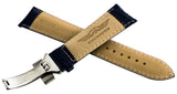 King Master 24mm Blue Croc Leather Silver Buckle Watch Band Strap