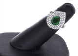925 Sterling Silver Womens Pear Shape White & Emerald Cubic Zirconia Ring Size 5