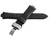 Aqua Master Mens 10mm to 23mm Black Leather Silver Buckle Watch Band Strap