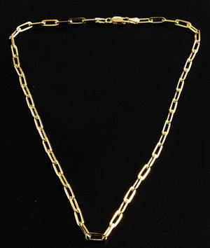 925 Sterling Silver Yellow Gold Paper Clip 4mm Chain Necklace 16 Inches Long