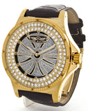 Kings Master Men's Gold-tone Case Black Leather Band 0.12ct Diamond 124M