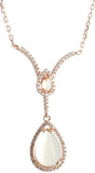 18k Gold Plated V-Shape Lab Made Diamonds Beige Stone Women's Silver Necklace