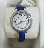 Fossil ES3335 Heather White Dial Blue Leather Strap Women's Watch