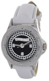 Swiss Master Women Round Silver-tone Case Black Black Dial White Leather Watch