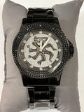 Kings Master Men Black Ion-plated Steel Silver tone Dial Diamond Watch