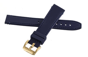 Movado Bold 19mm Navy Blue Rubber Gold Buckle Watch Band Strap