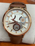 Emporio Armani Mens  Meccanico Silver Dial Leather Strap Automatic Watch AR4667