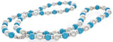 Genuine 31 inches Silver and Turquoise 10mm Thick  Women's Necklace / Fish Clasp