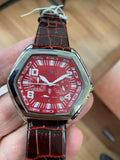 Invicta Red Dial Red Leather Band Stainless Steel Watch IN9808