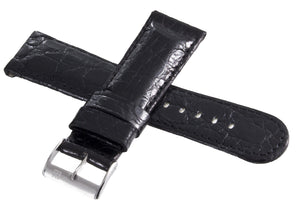 Grimoldi 22mm Black Alligator Patent Leather Watch Band W/ Silver Buckle
