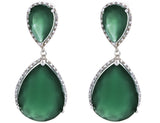 Women's Sterling Silver Green Emerald Double Teardrop Diamond Earrings