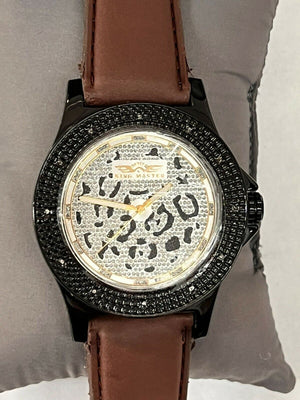 King Master Men's 104M Diamond Stainless Steel Case Brown Leather Band Watch
