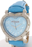 Swiss Master Women Stainless Steel Heart Blue Dial & Leather Band Diamond Watch