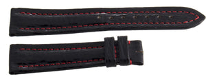 Zenith 20mm x 16mm Black  Leather Watch Band With Red Stitching