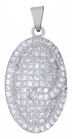 925 Sterling Silver Womens Cubic Zirconia CZ 30.5mm x 14mm Oval Shaped Pendant