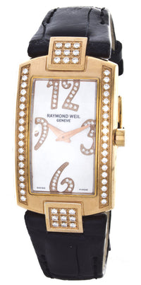 Raymond Weil Women's Shine MoP Dial Black Leather Band Watch 1800-ST2-05383