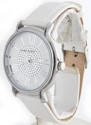 Anne Klein Women's AK/1547 Stainless Steel White Dial  White Leather Band WATCH
