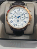 Fossil FS4930 Grant Silver Dial Brown Leather Strap Chronograph Men's Watch 43mm