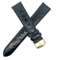 18mm Longines Black Watch Band Strap Gold-Tone Buckle