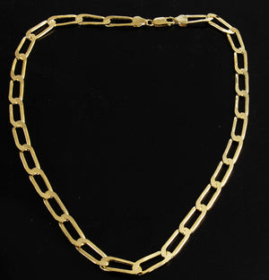 925 Sterling Silver Yellow Gold Paper Clip 8mm Chain Necklace 17.5 Inches Long