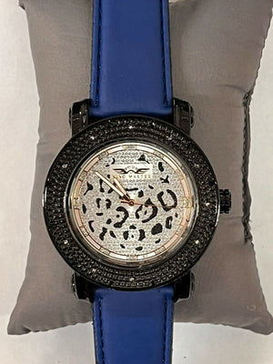 King Master Men's 104M Diamond Stainless Steel Case Blue Leather Band Watch