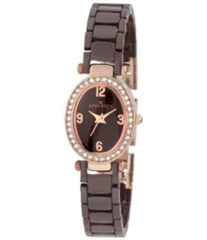 Anne Klein Women's Crystal Accented Bezel Brown Ceramic Quartz Watch 10/9704RGBN