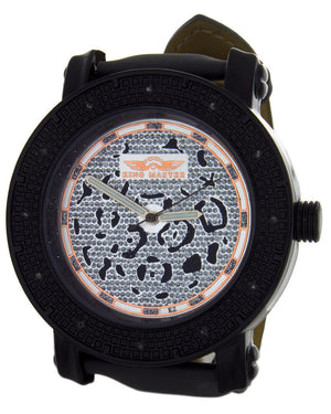 King Master Men's  104M Diamond Stainless Steel Case Grey Leather Band Watch