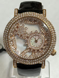Davena WOW MOP Dial Swarovski Crystal Case Black Leather Strap Women's Watch