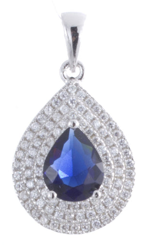 925 Sterling Silver White and Sapphire Cubic Zirconia Teardrop Shape Pendant