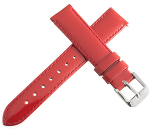 Ice Tek 16mm Womens Red Patent Leather Watch Band Strap Silver Tone Pin Buckle