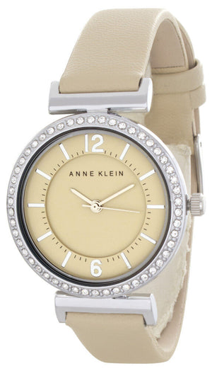 Anne Klein Women's Beige Dial Beige Leather Strap Watch W/ Crystals AK/2609TNTN