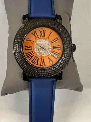 King Master Men's 109 Diamond Stainless Steel Case Blue Leather Band Watch