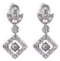 14K White Gold Women's Genuine Diamond Hanging Earrings