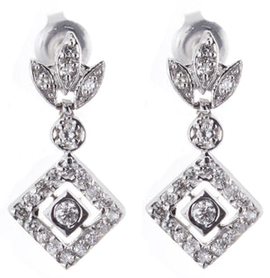 14K White Gold Women's Genuine Diamond Hanging Earrings