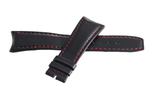 Raymond Weil Men 23mm x 18mm Black Leather Watch Band W/Red Stitching