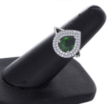 925 Sterling Silver Women Pear Shape White/Emerald Cubic Zirconia Ring Size 5