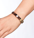 Michael Kors Hinged Tortoise-shell Bangle Engraved Buckle Bracelet MKJ1031