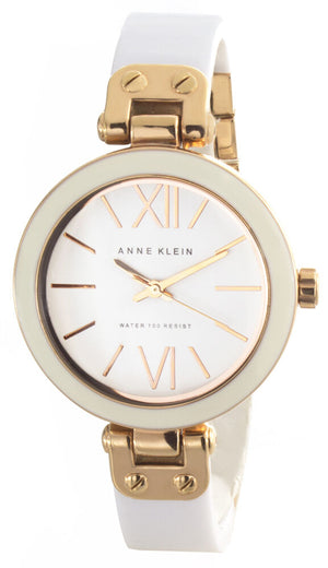 Anne Klein Women White Dial Rose Gold/White Acrylic Bracelet Watch AK1196 34mm