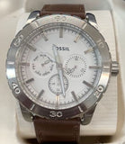 Fossil Silver Dial Brown Leather Strap Multifunction Mens Watch BQ16231006 43mm