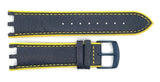 Versace Men's 22mm x 20mm Navy Blue Yellow Leather Watch Band Strap