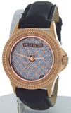 Swiss Master Women Round  Rose Gold Tone Case  Black Leather Band Diamond Watch