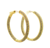 18k Yellow Gold Plated Cubic Zirconia  Round Hoop Women's Silver Earrings