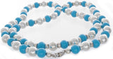 Genuine 31 inches Silver and Turquoise 10mm Thick  Women's Necklace / Fish Clasp