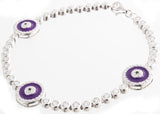 Sterling Silver Women Purple & White Evil Eye Zirconia Wrist Bracelet 7 inches