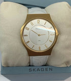 Skagen Women' White Dial Stainless Steel Case White Leather Strap Watch 233LGG2M